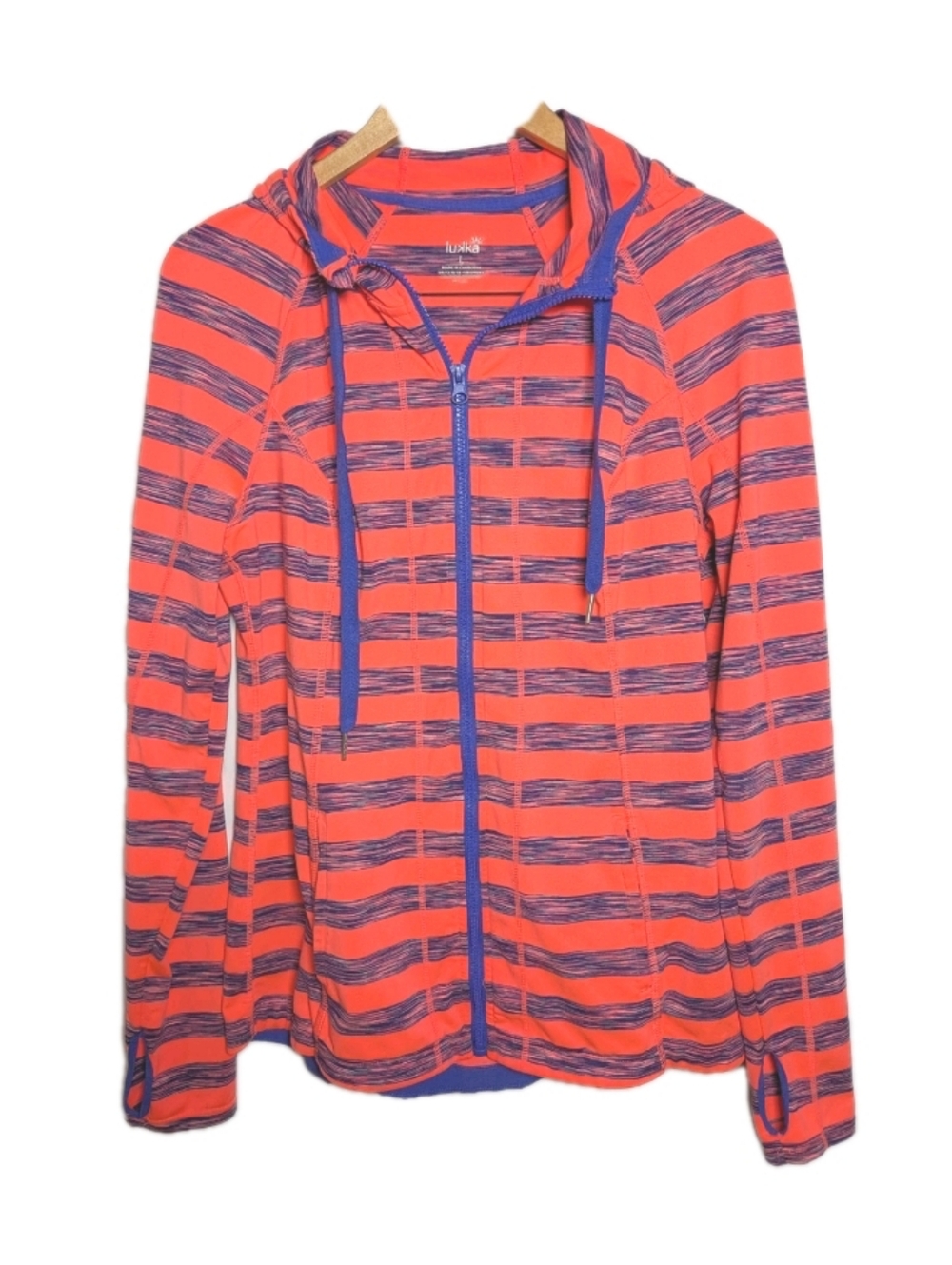 Lukka Sweatshirt Hoodie Long Sleeve Women Size Large Pink Stripe Full Zip Active